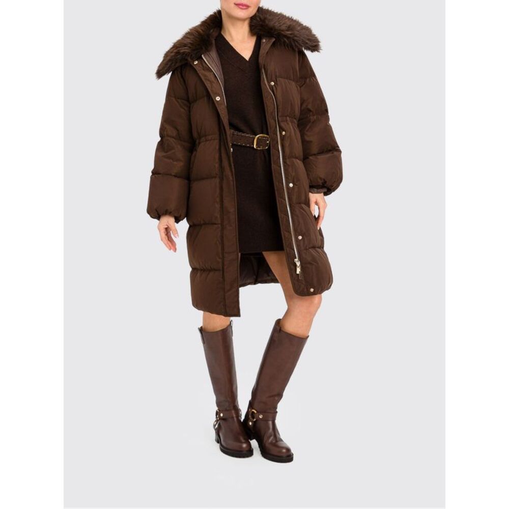 Twinset Women Knee-Length Quilted Puffer Coat Twinset With Detachable Fur Collar